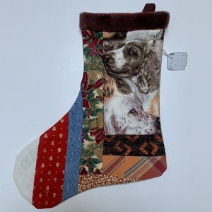 Christmas Stocking Quilted Patchwork Fabric Dog Puppy NEW 14” Handmade